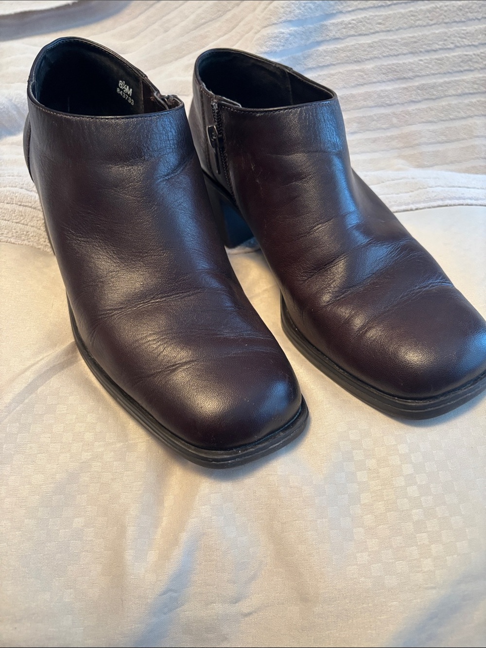 Women's Leather Ankle Booties in Dark Brown with Side Zip